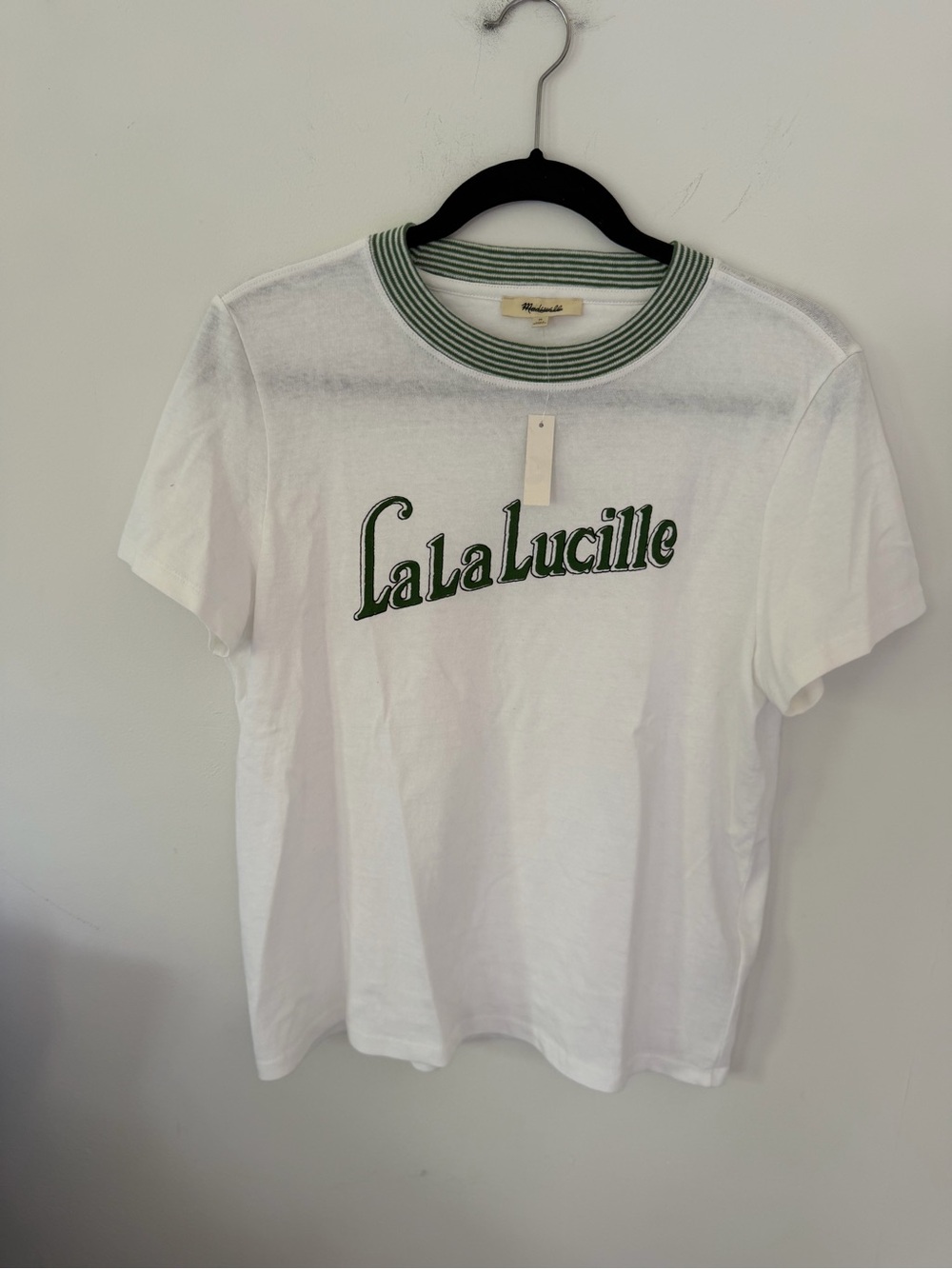 Madewell White Ringer Tee with Green Script Logo medium
